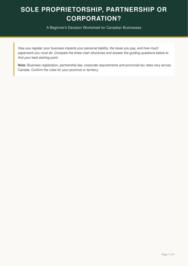 Cover of Business Structure Decision Worksheet