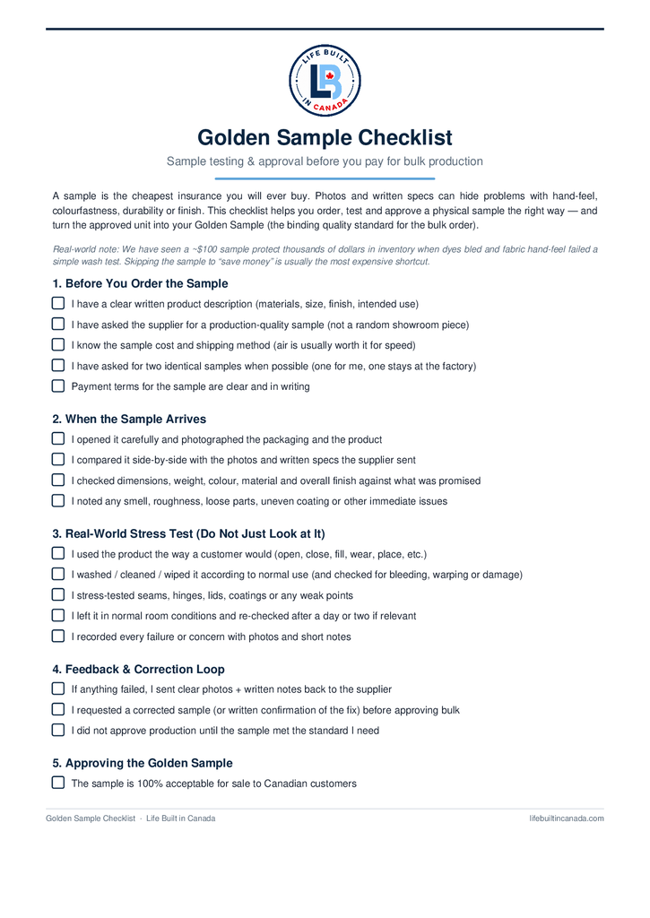 Cover of Golden Sample Checklist