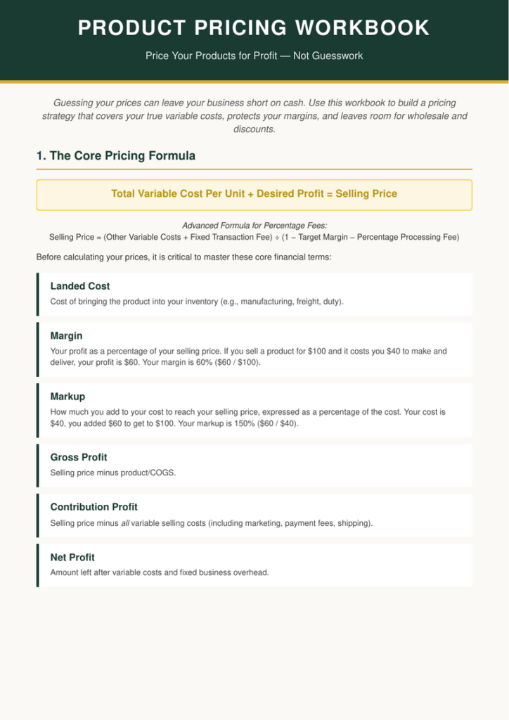 Cover of Product Pricing Workbook