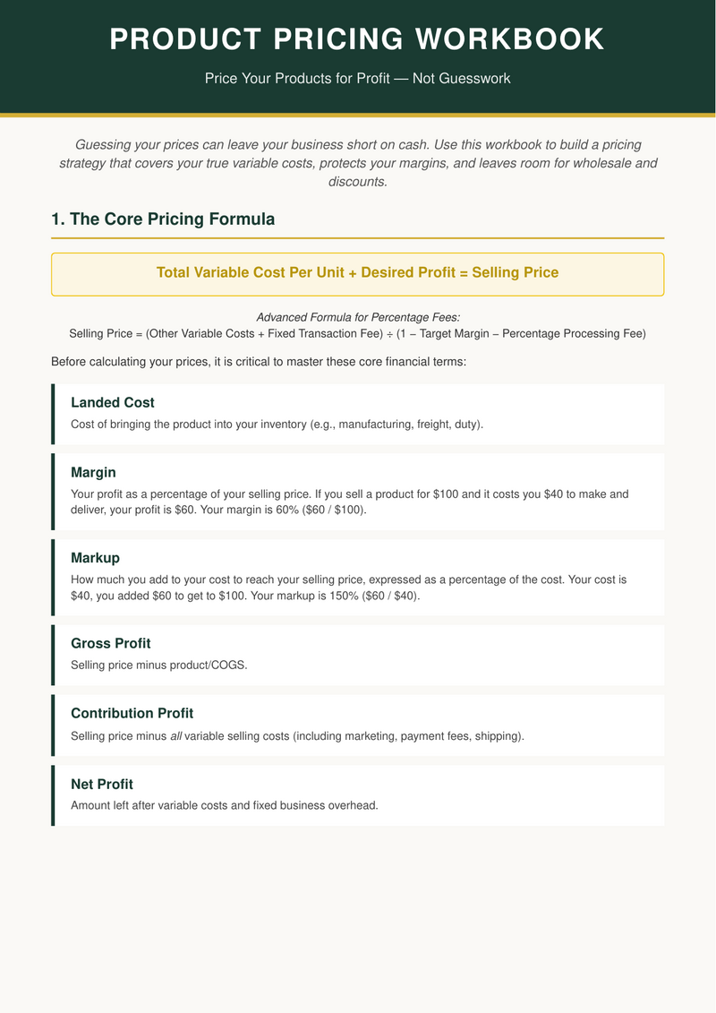Cover of the Product Pricing Workbook PDF